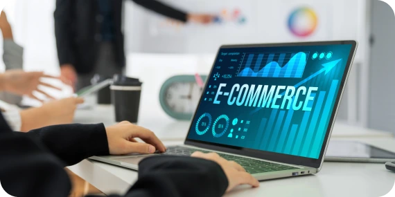 Ecommerce development services illustrated by an online shopping platform displayed on a laptop